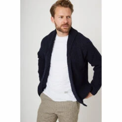 Waffle Shawl Cardigan By Peregrine -Fashion Shoe Shop herring waffle shawl cardigan by peregrine in navy 4